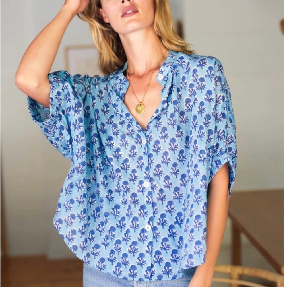Emerson Fry India Collection Mandarin Collar Top Little Marigolds Organic Cotton
